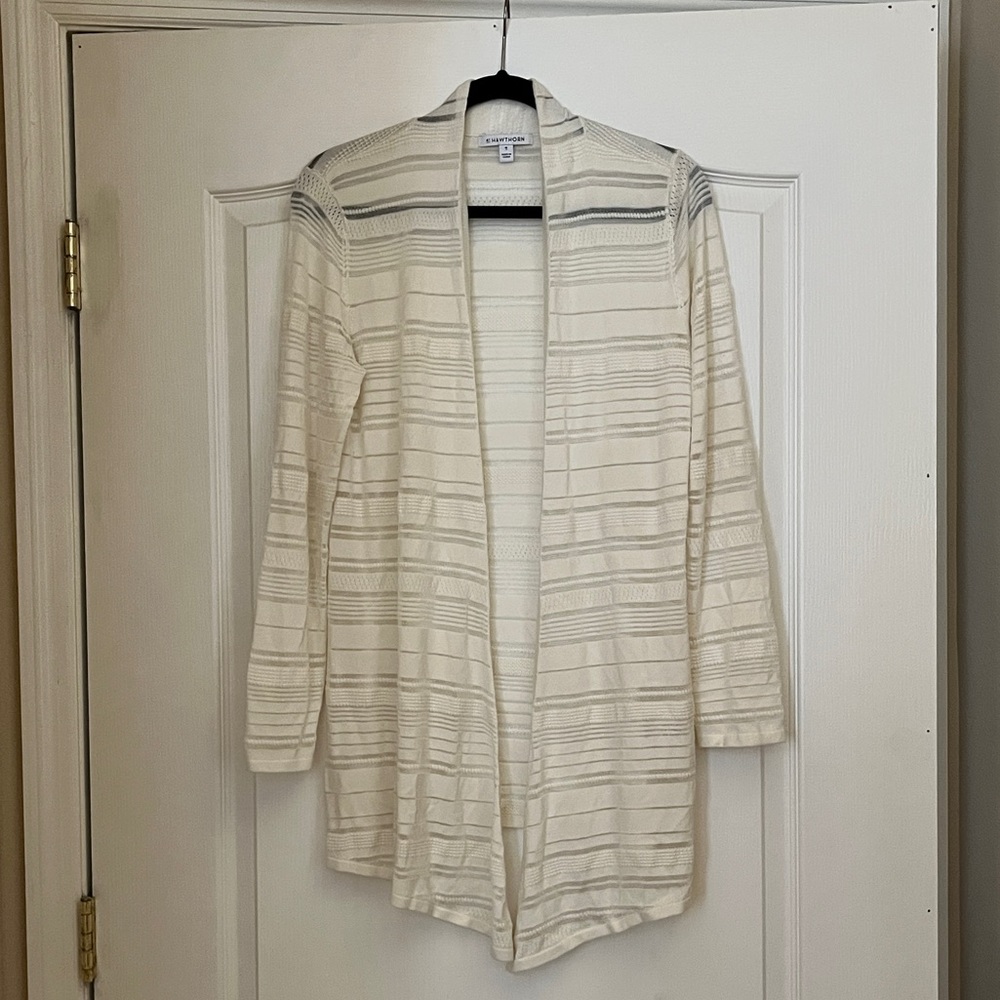 41 HAWTHORNE Etelan Variegated Pointelle Stitch Open Cardigan Size M